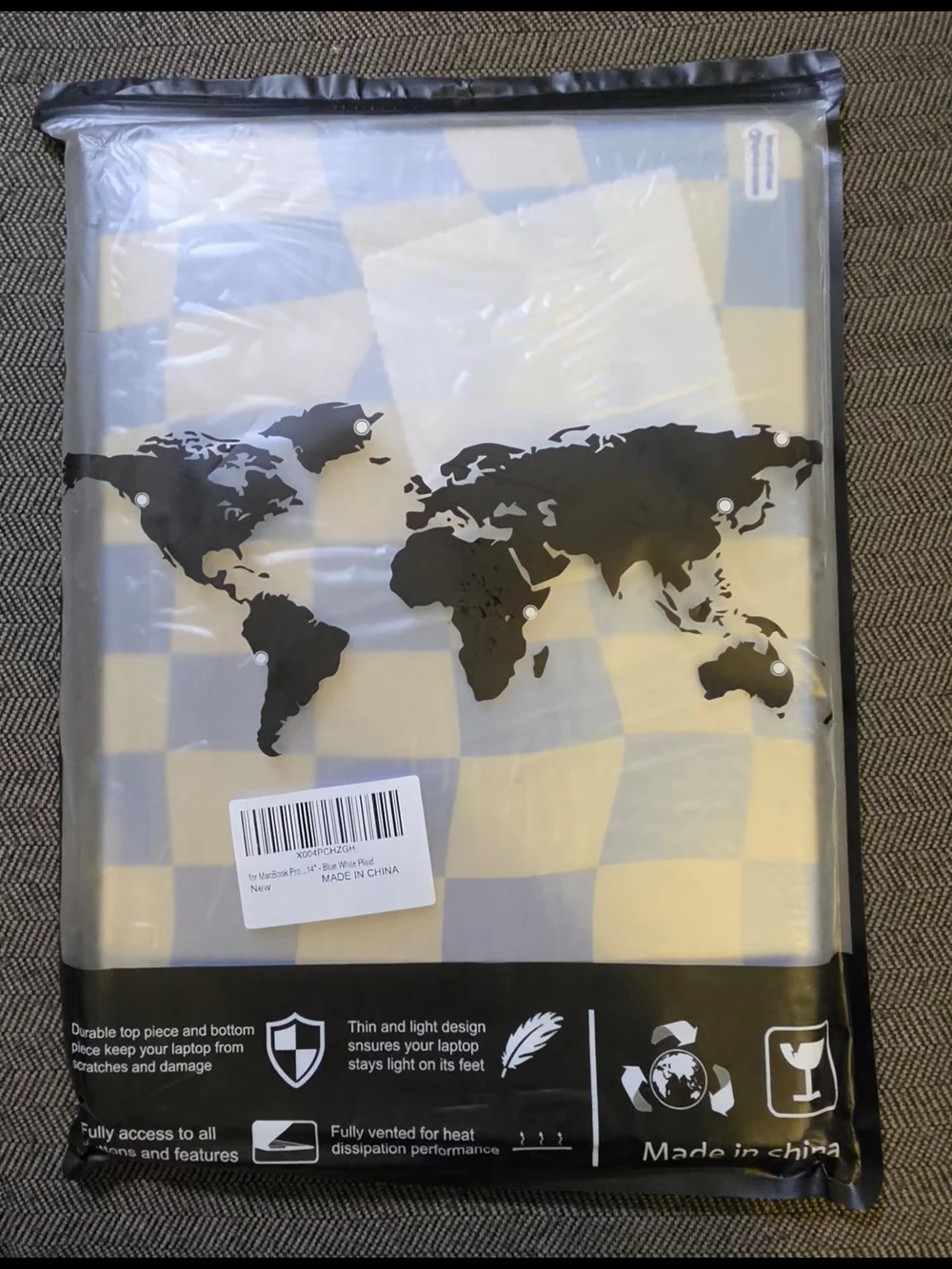 MacBook Pro 14 in Case Plastic Hard Shell & Keyboard Cover Checkered Blue/White